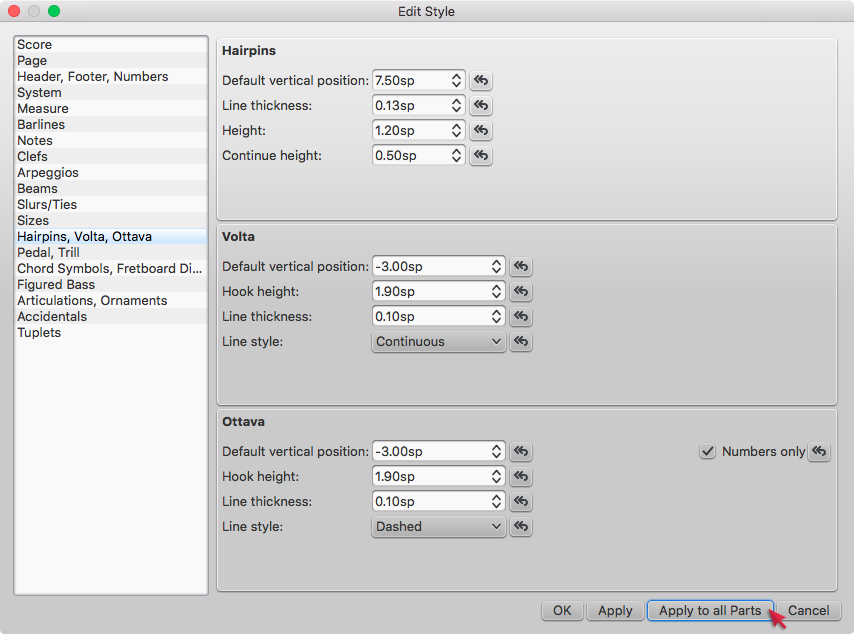 MuseScore style options dialog