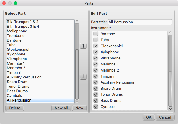 MuseScore's Parts dialog
